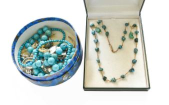 A Quantity of Turquoise Jewellery, comprising of three necklaces, a bangle, a bracelet, two rings