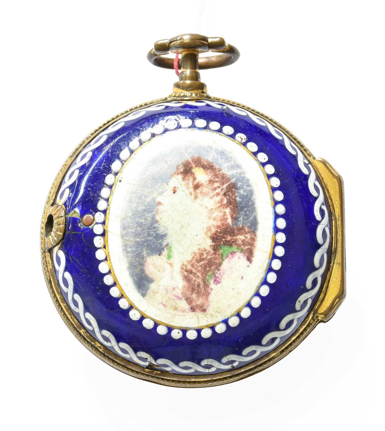 A Gilt Metal and Enamel Verge Pair Cased Pocket Watch, signed Thos Elliott, Nottingham, Late 18th - Image 4 of 4