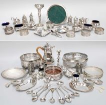 A Collection of Assorted Silver and Silver Plate, the silver including various condiment-items;