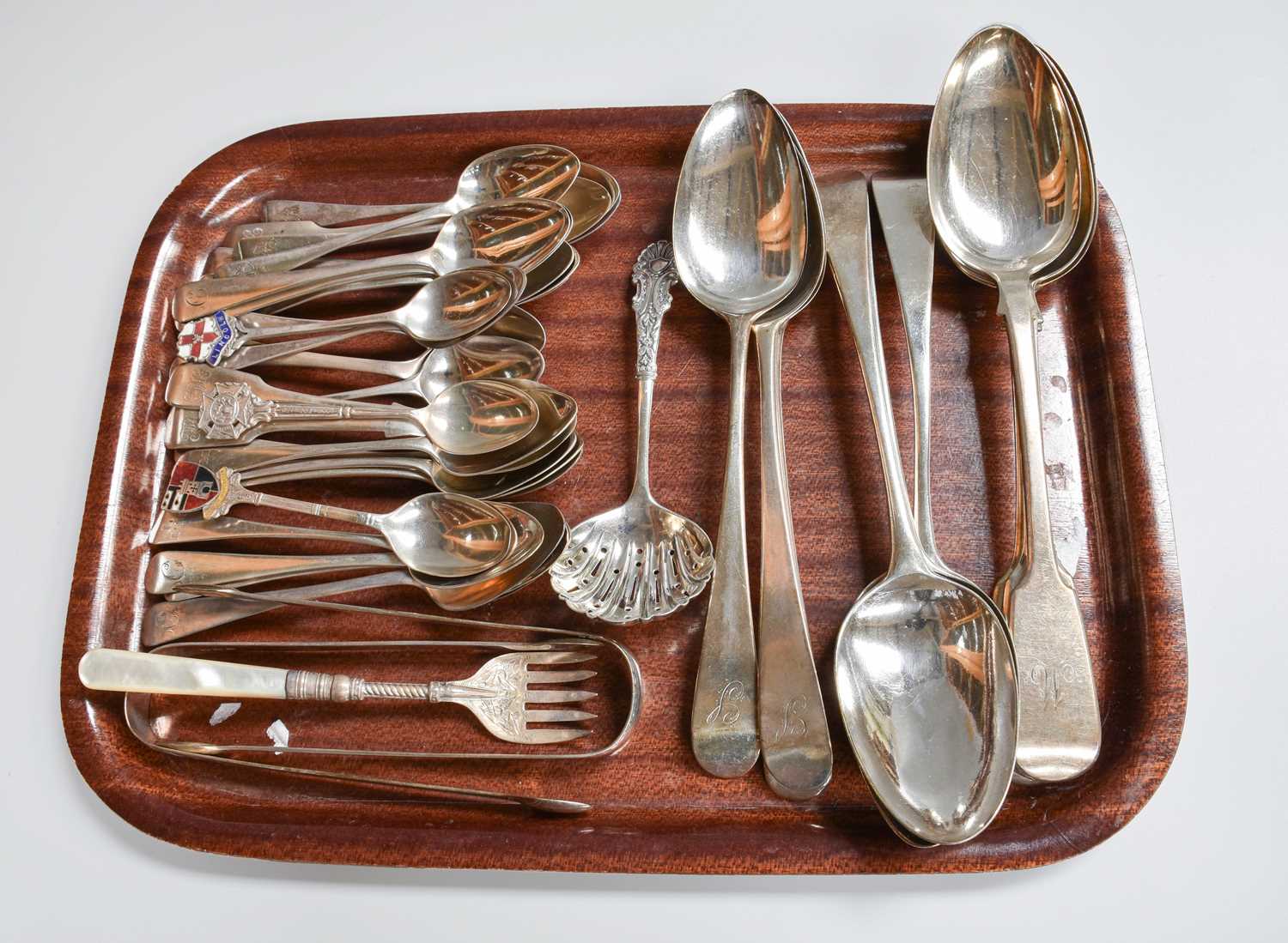 A Collection of George III and Later Silver Flatware, various patterns, weighable silver 32oz