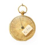 A Lady's 18 Carat Gold Fob Watch, single chain fusee lever movement signed J B Linsey, Shoredith,