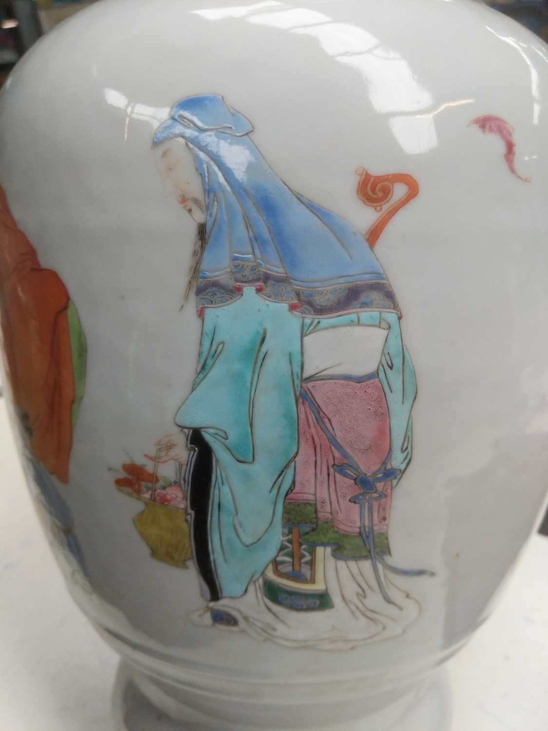 A Chinese Porcelain Vase, late 19th century, painted in coloured enamels with figures in a continual - Image 11 of 17