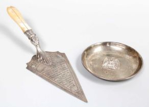 A Victorian Silver and Mother-of Pearl Trowel, by George Unite, Birmingham, 1877, the blade tapering