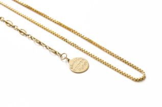 A 9 Carat Gold Box Link Chain, length 50cm; and A Fancy Link Bracelet, stamped '9CT' (a.f.) Gross