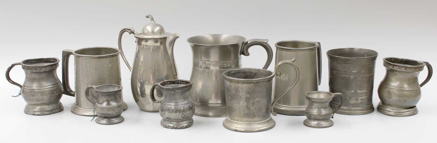 Various 18th Century and Later Pewter, including measures, two Japanese dishes with relief - Image 2 of 4