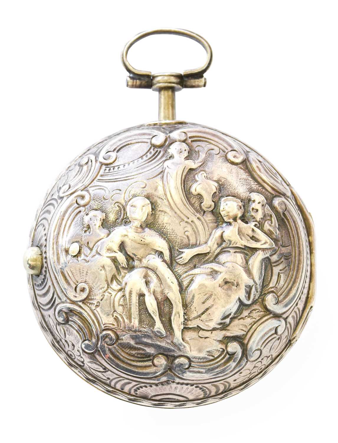 A Silver Pair Cased Repousse Verge Pocket Watch, signed Samson, London, 1781, single chain fusee - Image 4 of 5