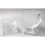 A Lalique Glass Dressing Table Box and Cover, and a Lalique Glass rose vase, 14cm h (2) with boxes