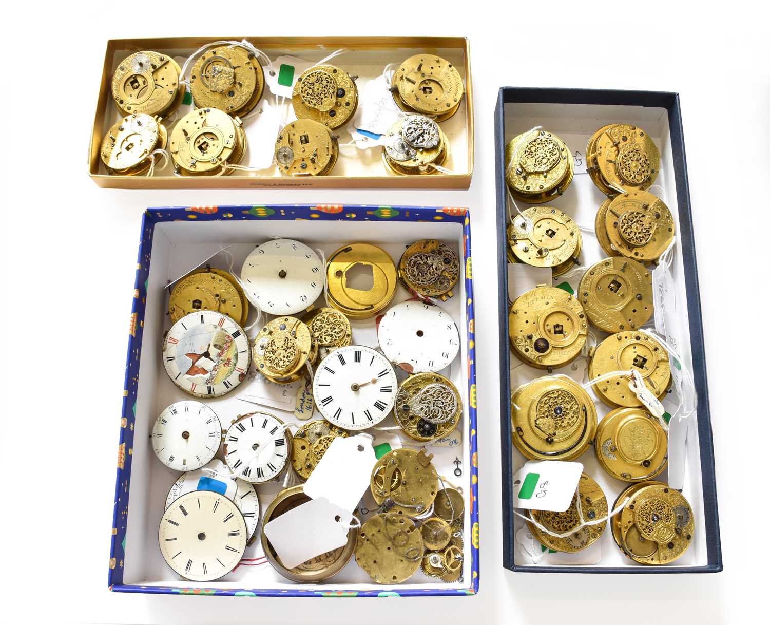 A Selection of Early 19th Century Pocket Watch Movements, Pocket Watch Enamel Dials and Spare Pocket