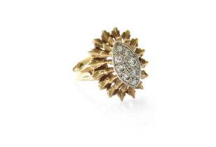 A 9 Carat Gold Diamond Cluster Ring, the navette shaped plaque set throughout with round brilliant