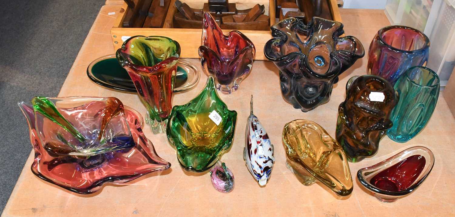 A Group of Italian and Other Art Glass Vases and Bowls, (qty)