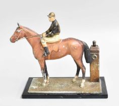 A Cold Painted Metal Table Lighter, as a horse and jockey