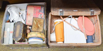 Assorted Advertising Boxes and Packaging; together with a picnic basket and contents