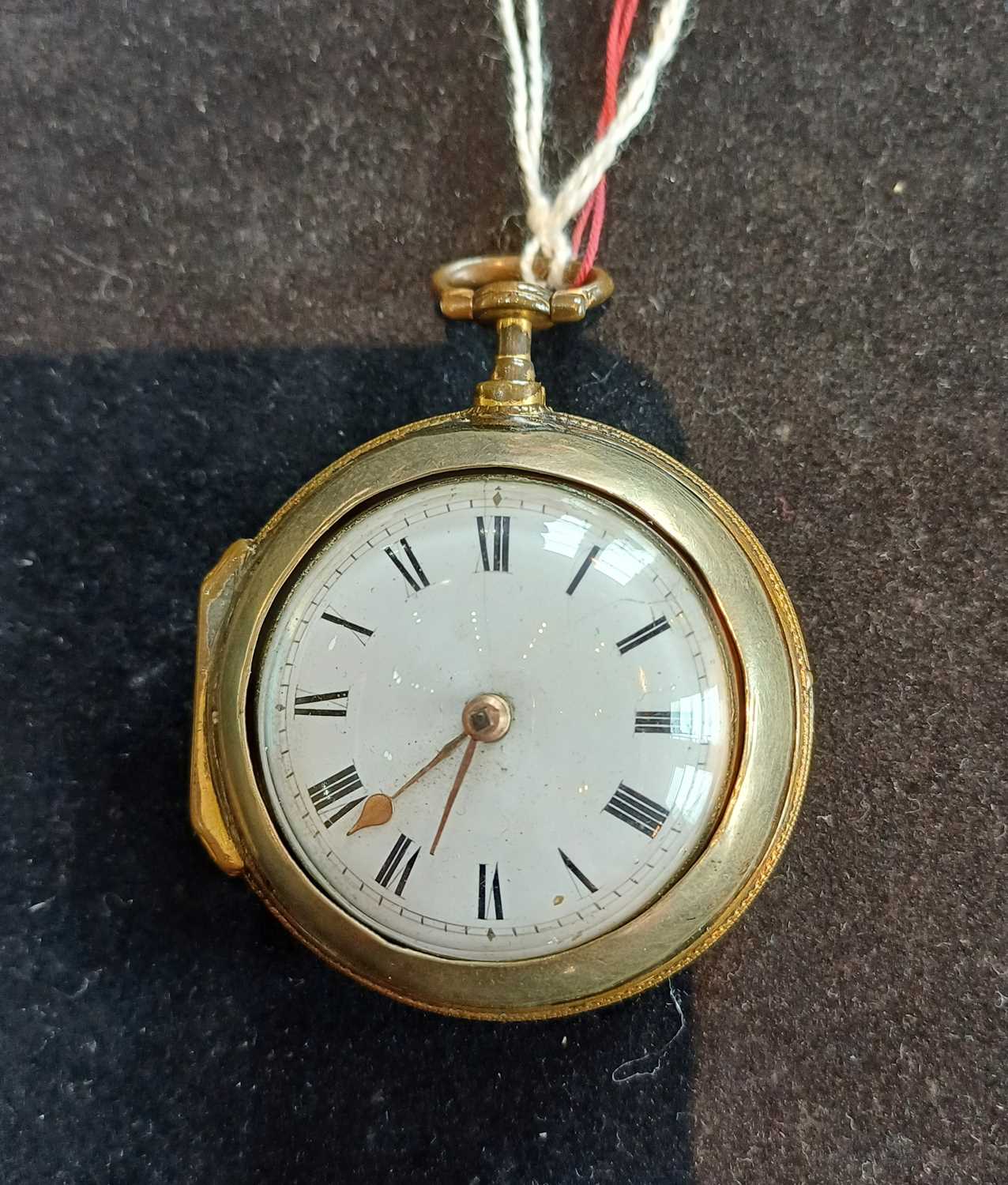 A Gilt Metal and Enamel Verge Pair Cased Pocket Watch, signed Thos Elliott, Nottingham, Late 18th - Image 3 of 4