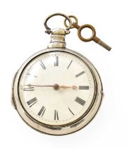 A Silver Verge Pair Cased Pocket Watch, single chain fusee verge movement signed Chas Manley,
