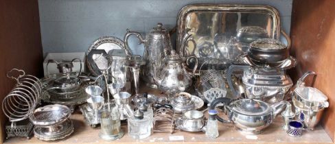 A Collection of Assorted Silver Plate, including various tea and coffee-wares, a chamber-