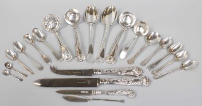 A Collection of Assorted George III and Later Silver Flatware, various patterns, including a pair of