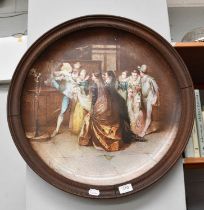 A Creil et Montereau French Pottery Plaque, circa 1900, by E Lamboreau, painted with figures at