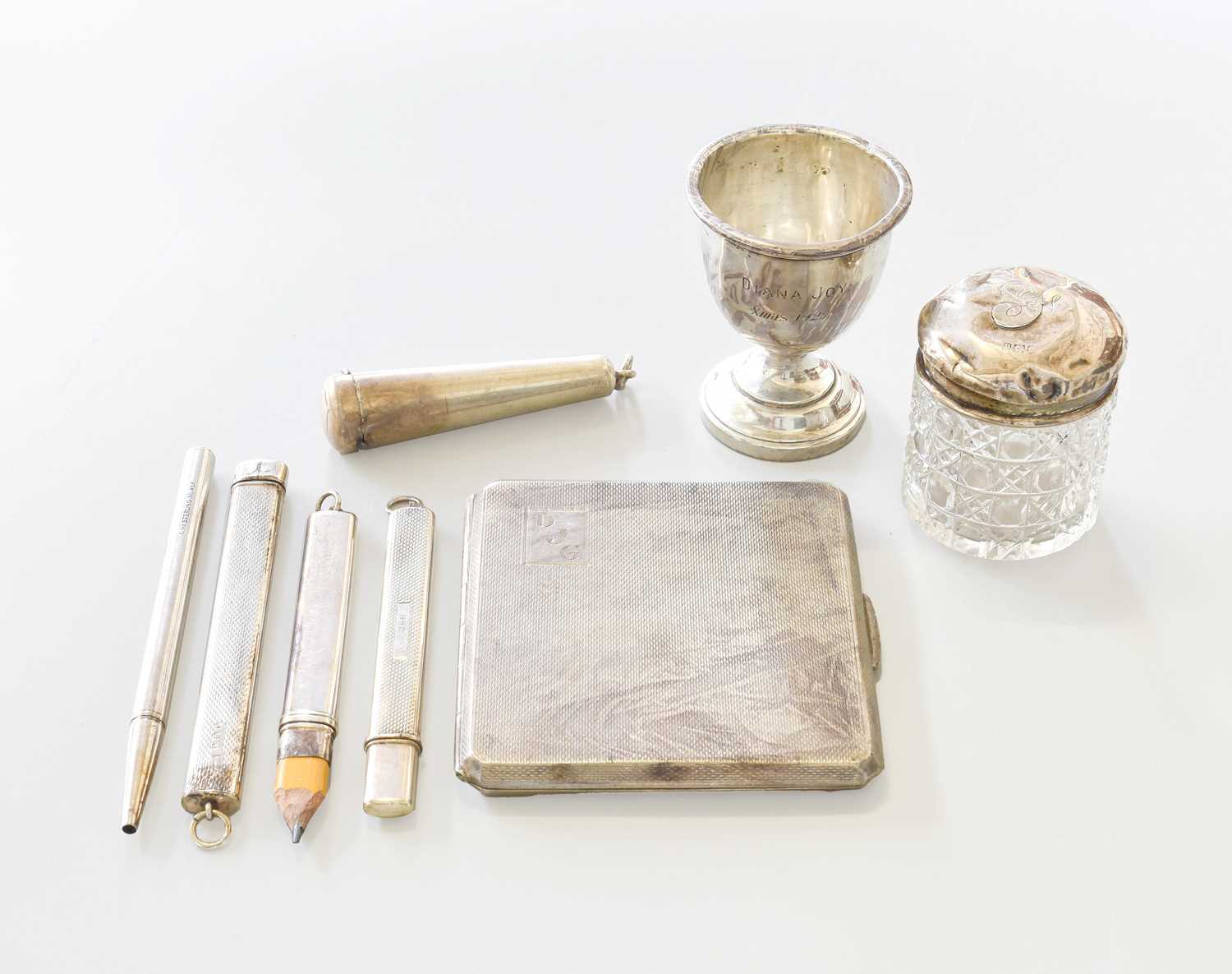 A Collection of Assorted Silver, including an engine-turned cigarette-case; a case for a cigar-