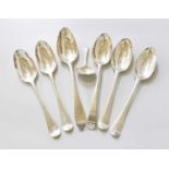 A Set of Four George II Silver Table-Spoons, Hanoverian pattern and with fancy back, engraved with