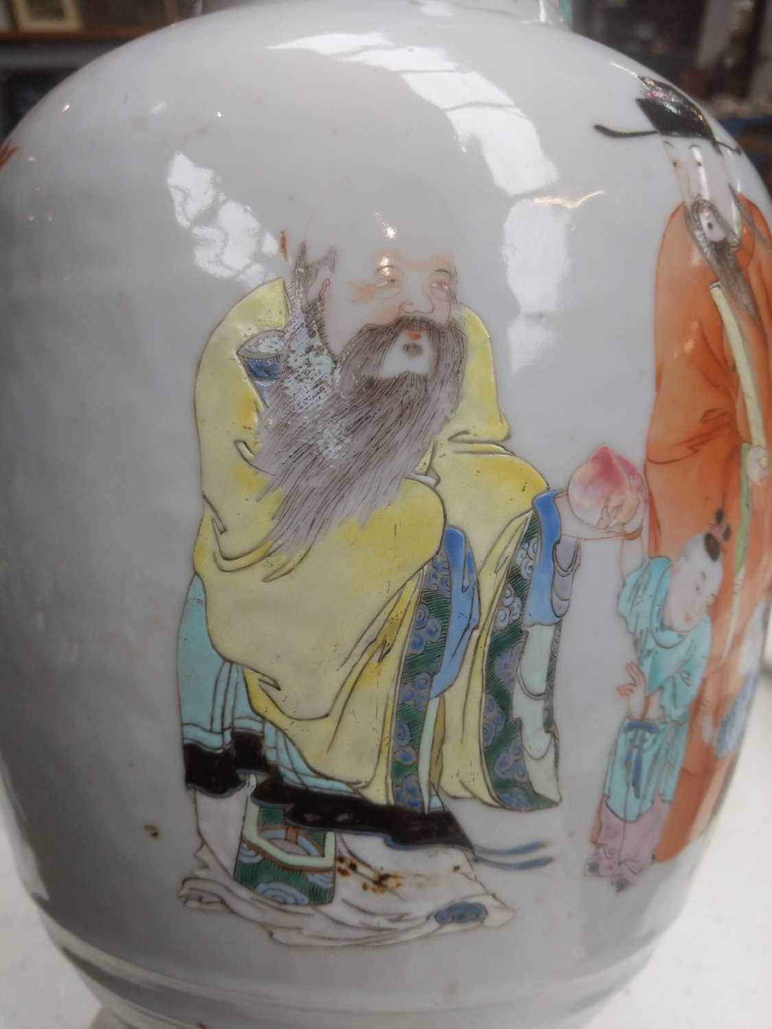 A Chinese Porcelain Vase, late 19th century, painted in coloured enamels with figures in a continual - Image 13 of 17