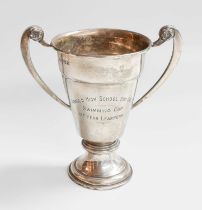 A George VI Silver Two-Handled Trophy-Cup, by Elkington, Birmingham, 1938, tapering and on spreading