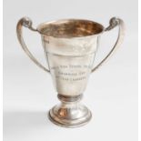 A George VI Silver Two-Handled Trophy-Cup, by Elkington, Birmingham, 1938, tapering and on spreading