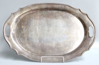 A George V Silver Tray, by Albert Cowley Bloxham, London, 1926, shaped oval and with two intergral