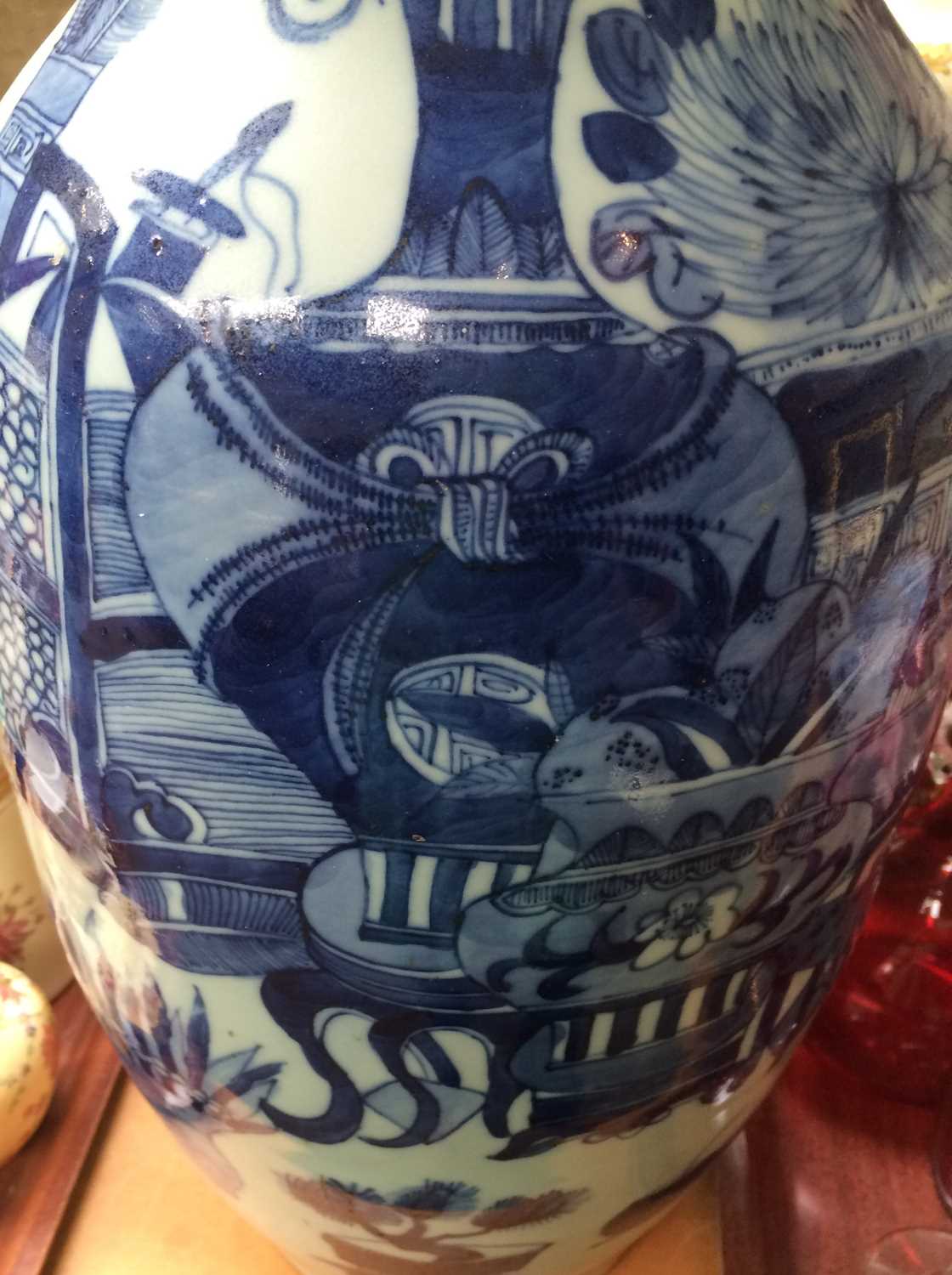 A Chinese Porcelain Vase, 19th century, with pierced twin handles, painted in underglaze blue with - Image 5 of 8