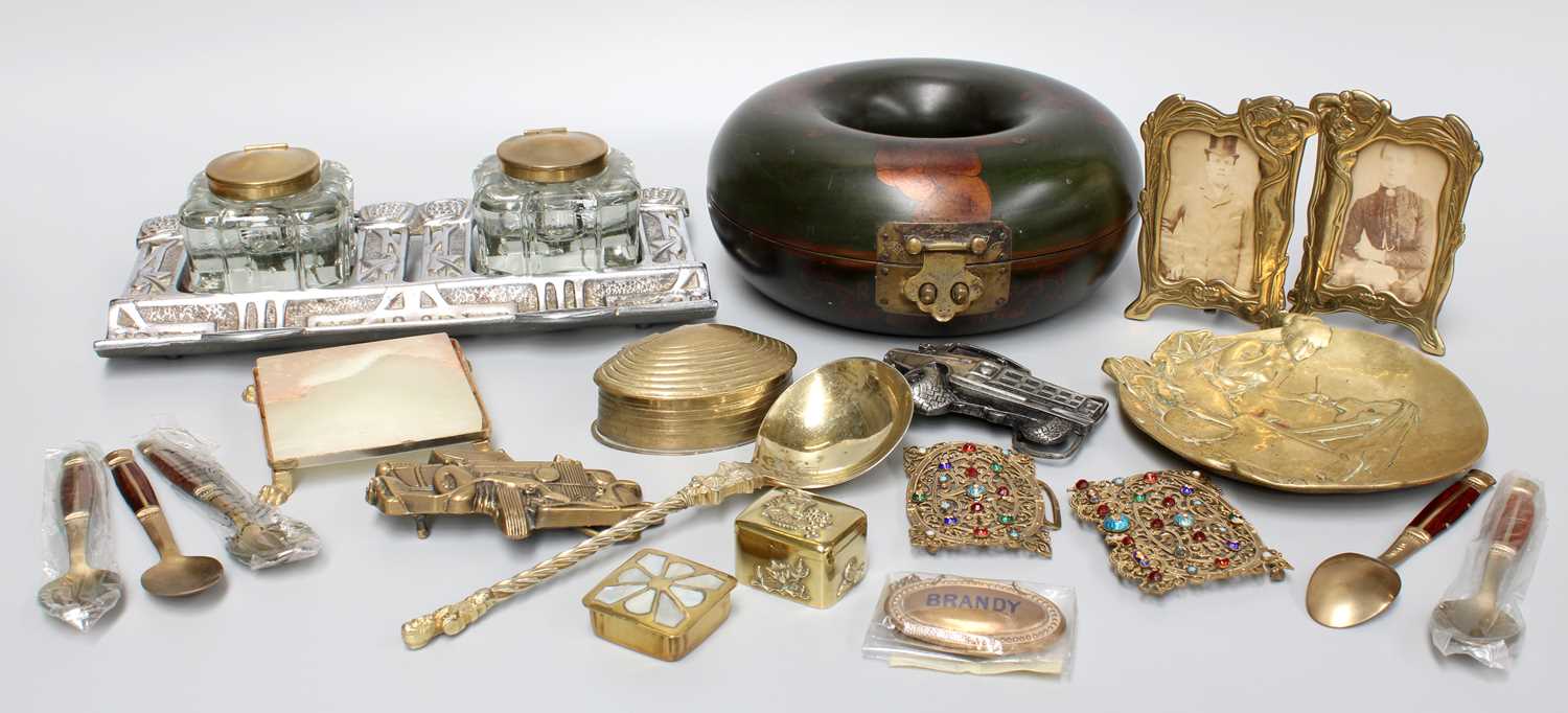 A Collection of Assorted Items, including an Art Nouveaux style silvered desk stand with twin - Image 4 of 4
