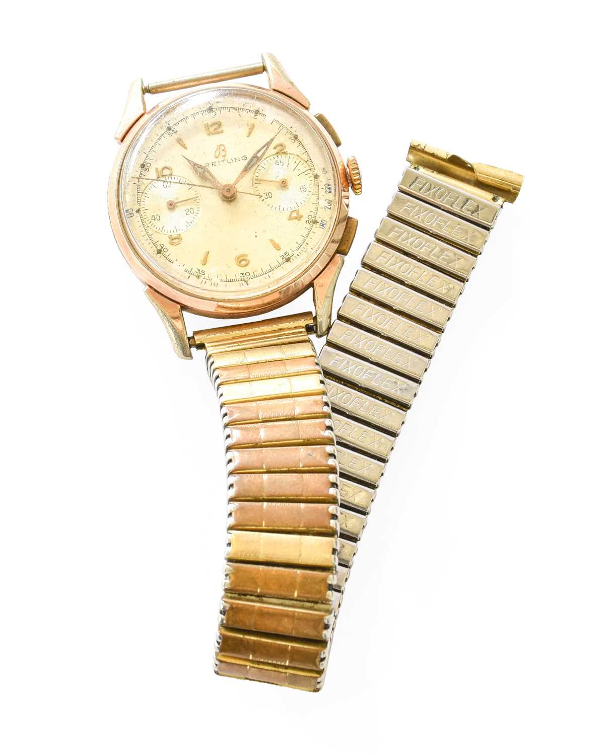 A Gold Plated Chronograph Wristwatch, signed Breitling, circa 1950, (calibre Venus 188) lever
