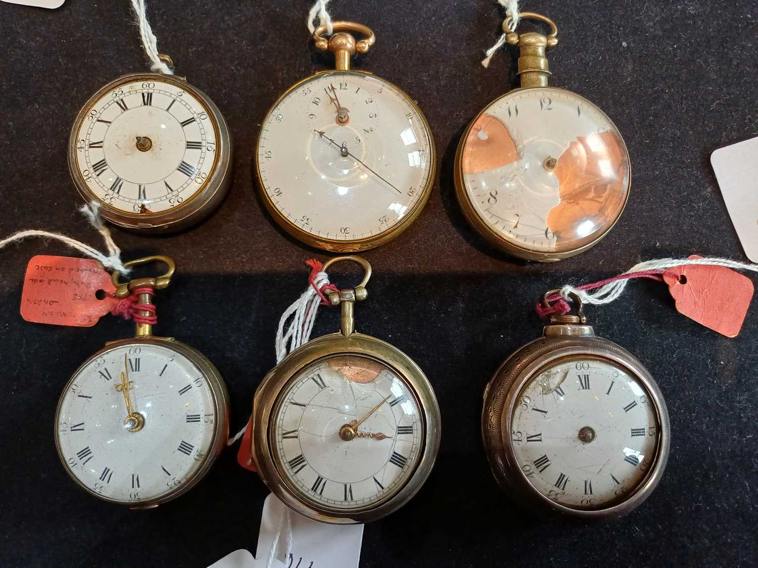 Six 18th/19th Century Pocket Watches, comprising of, a Gilt Metal Regulator Type Dial Pocket - Image 2 of 3