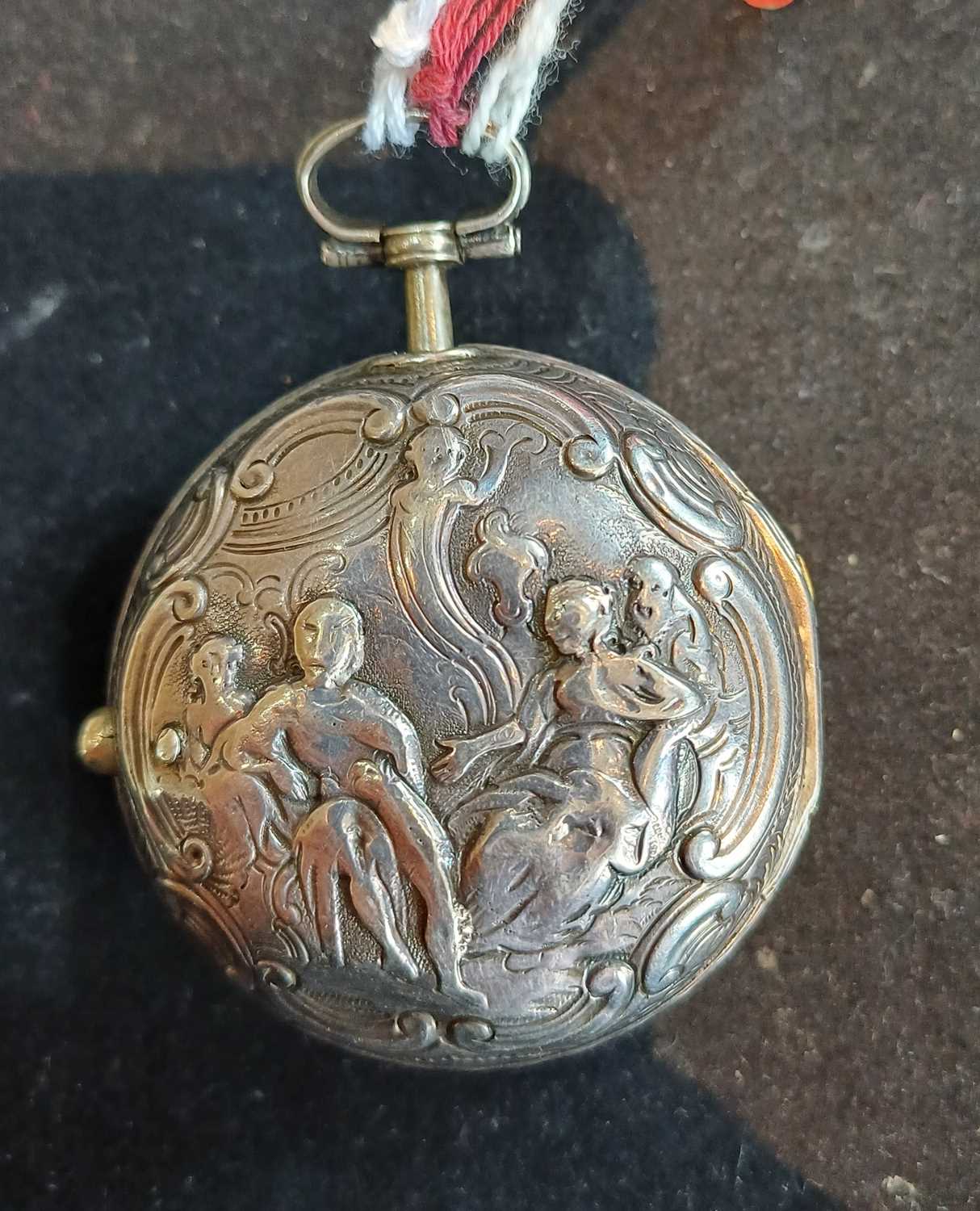 A Silver Pair Cased Repousse Verge Pocket Watch, signed Samson, London, 1781, single chain fusee - Image 3 of 5