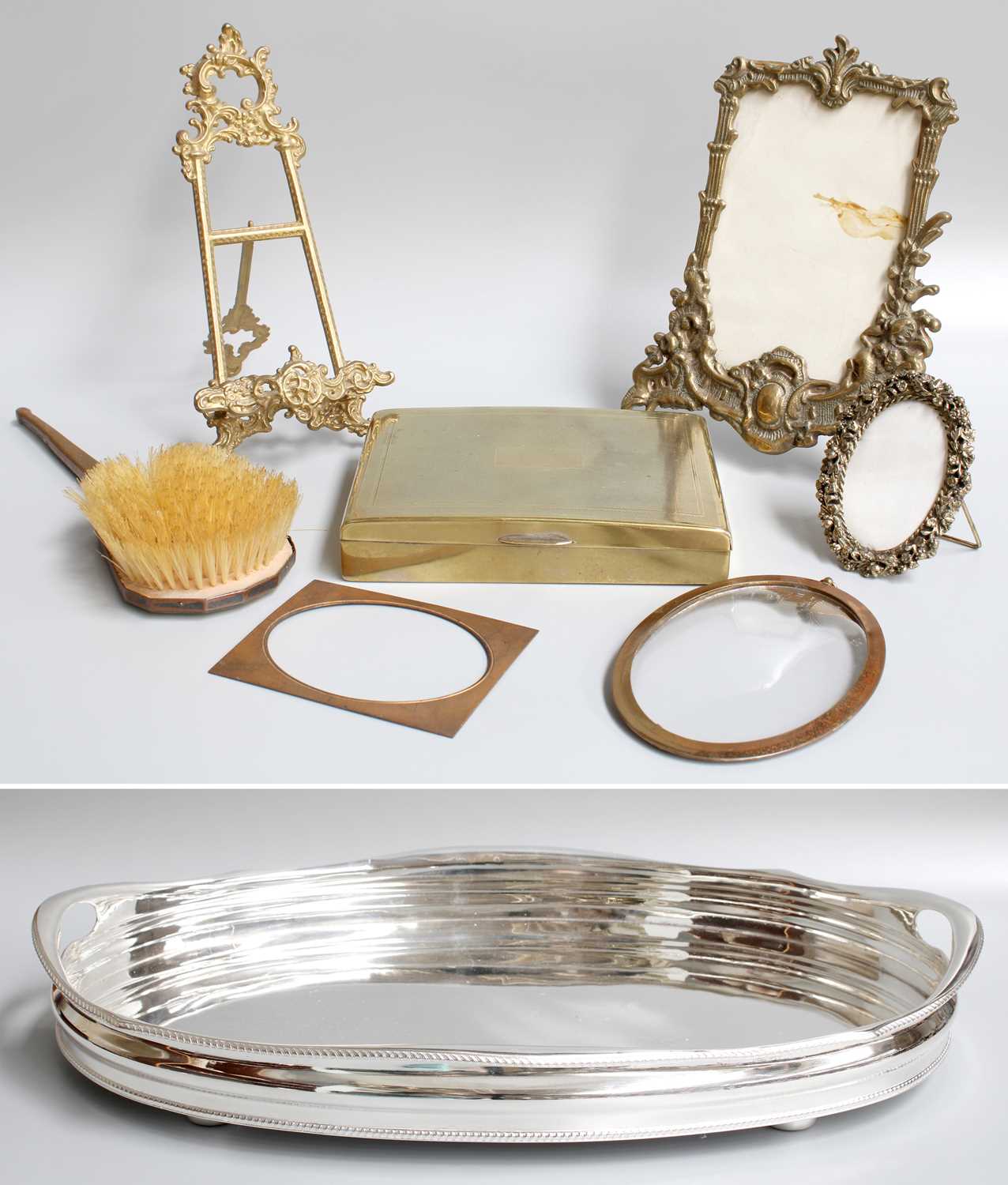 A Collection of Assorted Items, including an Art Nouveaux style silvered desk stand with twin