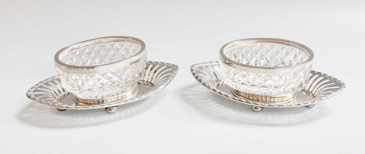 A Pair of Edward VII Silver-Mounted Cut-Glass Salt-Cellars and Stands, by Francis Blackburn and