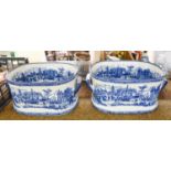 A Pair of Reproduction Blue Printed Pottery Footbaths Both in good condition