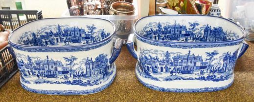 A Pair of Reproduction Blue Printed Pottery Footbaths Both in good condition