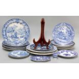 A Collection of 19th Century Transfer Printed Blue and White Plates, various factories, including