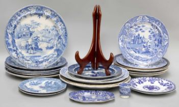 A Collection of 19th Century Transfer Printed Blue and White Plates, various factories, including