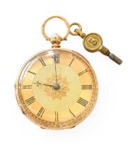 An 18 Carat Gold Fob Watch Dust cover 18ct gold Outer case diameter 42mm wide Gross weight - 70