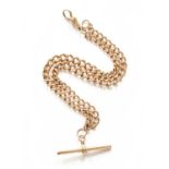 A Graduated Curb Link Watch Chain, each link stamped ‘9’ and ‘.375’, with a 9 carat gold T-bar,