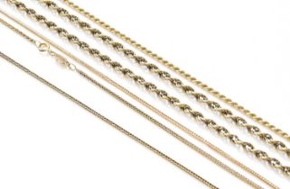 Two 9 Carat Gold Rope Twist Necklaces, length 59cm and 43.5cm (one a.f.); together with Two