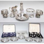 A Collection of Assorted Silver and Silver Plate, the silver including a cased set of spoons; an