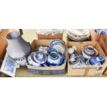 A Quantity of Decorative Blue and White Ceramics, including tureens, tiles, wash jug and bowl, etc