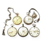 Two Silver Pair Cased Pocket Watches, Two Silver Open Faced Pocket Watches and a Open Faced Plated