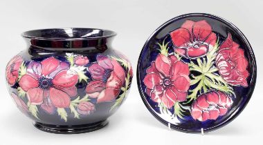 A Modern Moorcroft Pottery Jardinierre, decorated with the ''Anemone'' pattern, 22cm hig; together