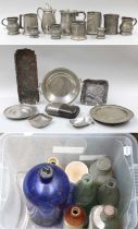Various 18th Century and Later Pewter, including measures, two Japanese dishes with relief
