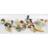 Assorted 20th Century Carved Hardstone Fruit and Folliage (one tray)