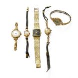 Three Lady's 9 Carat Gold Wristwatches and Two Lady's plated wristwatches (5)