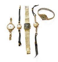 Three Lady's 9 Carat Gold Wristwatches and Two Lady's plated wristwatches (5)