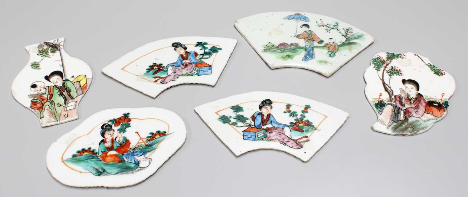 Six Chinese Porcelain Plaques, Republic period, painted with figures
